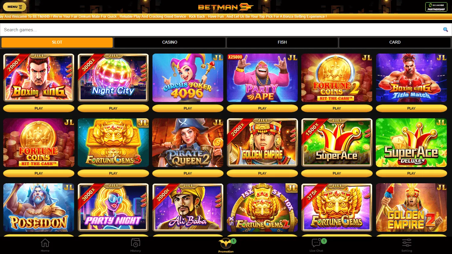Betman9 desktop games area with pokies and casino game formats